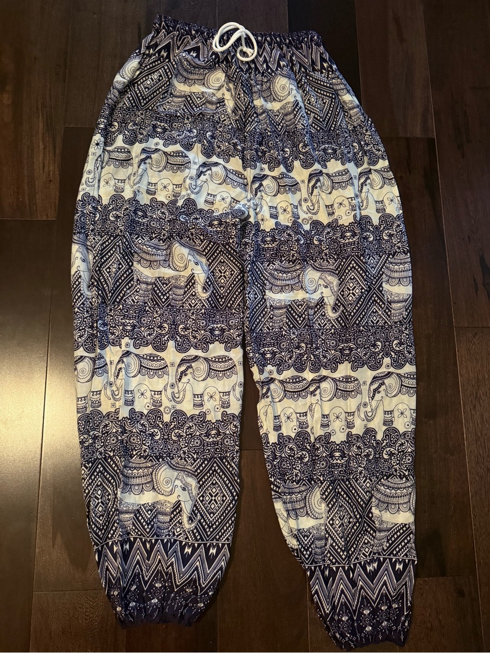 Woman’s  Navy & White Elephant Print Drawstring Harem pants